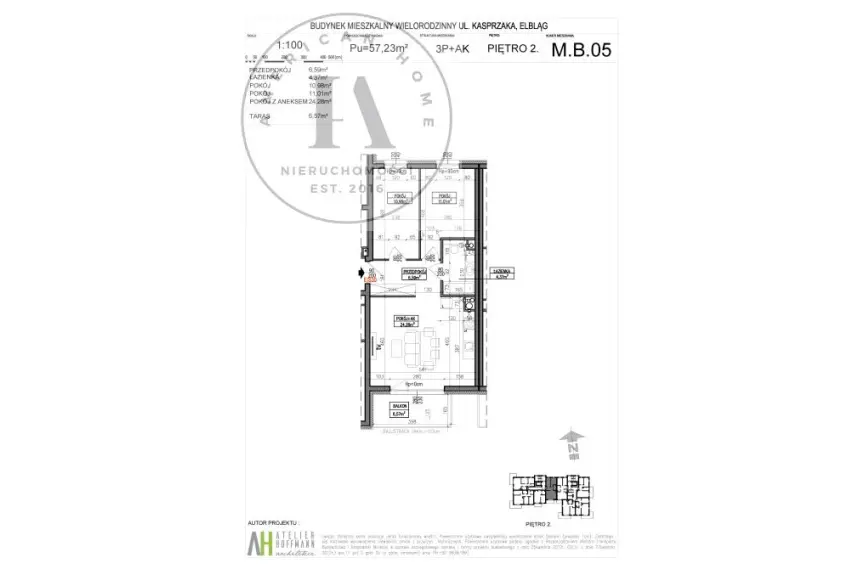 Elbląg, Marcina Kasprzaka, MB.05 / PIĘTRO 2 - 57,23 m2