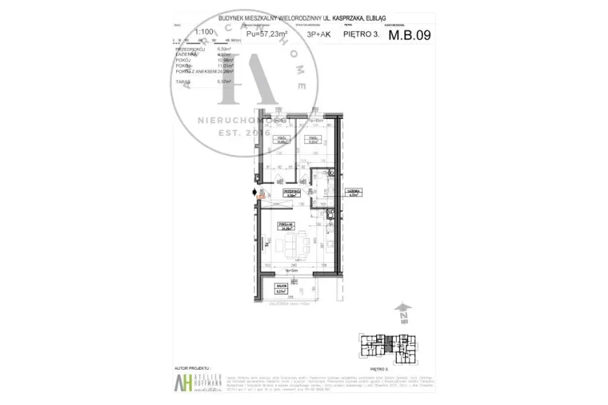 Elbląg, Marcina Kasprzaka, MB.09 / PIĘTRO 3 - 57,23 m2