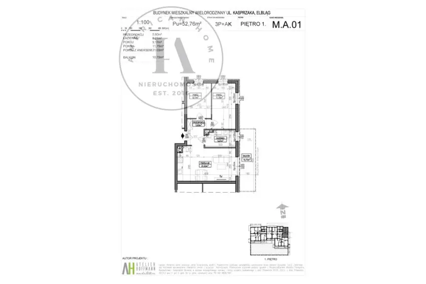 Elbląg, Marcina Kasprzaka, M.A.01 / 52,76 m², I piętro