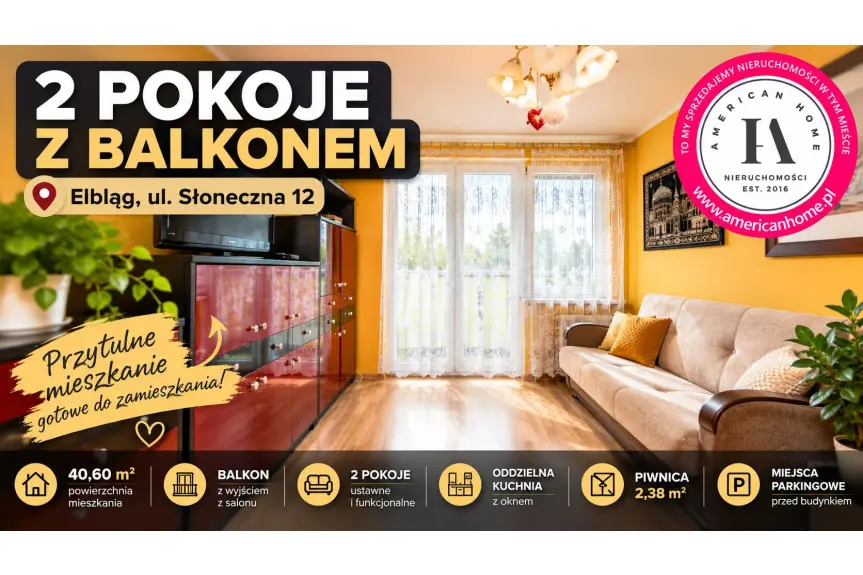 Elbląg, Słoneczna, 2 POKOJE Z BALKONEM